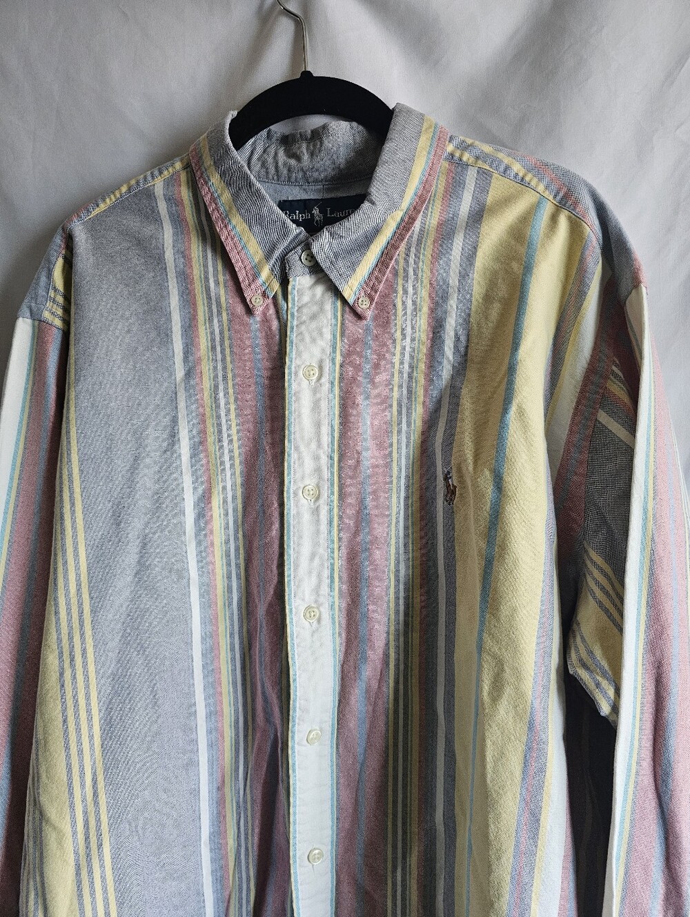 Vintage Ralph Lauren Men's Pastel Multi-Stripe Button-Down Shirt Xxl